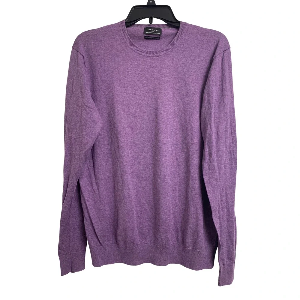 Zara Man Basic Purple Silk Cotton Cashmere Crewneck Sweater XL